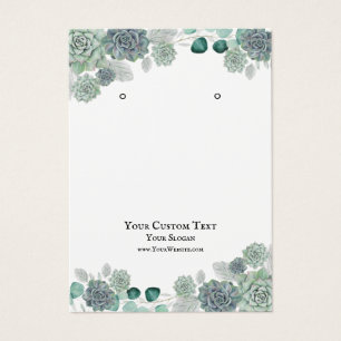 Earring Jewelry Display Card, Succulent Watercolor