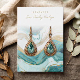 Earring Teal Blue Aqua Gold Agate Display Cards