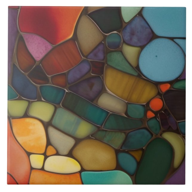 Earth Air Fire Faux Stained Glass Mosaic Abstract Tile (Front)