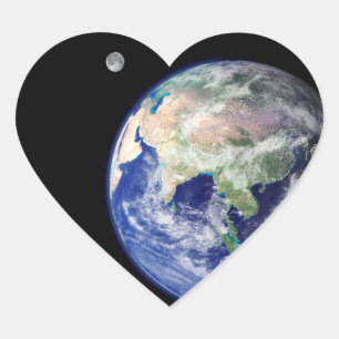 Earth and Moon from Space Heart Sticker