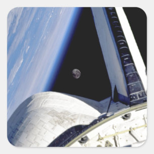 Earth and Moon from Space Shuttle Discovery Square Sticker