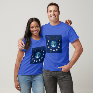 Earth and Moon Phases, on a Background of Stars T-Shirt