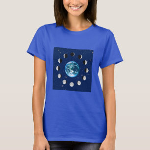 Earth and Moon Phases with Starry Background T-Shirt