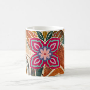 Earth and Sky Symmetrical Folk-Art Floral  Coffee Mug