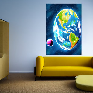 Earth and the moon   AI Art Poster