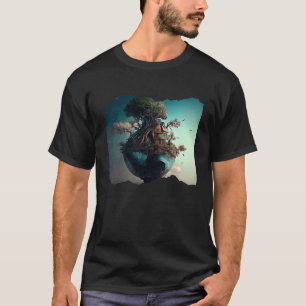 Earth and Tree House Surreal Artwork T-Shirt