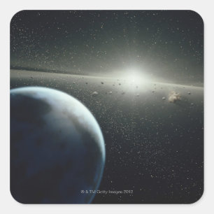 Earth, Asteroid Belt and Star Square Sticker
