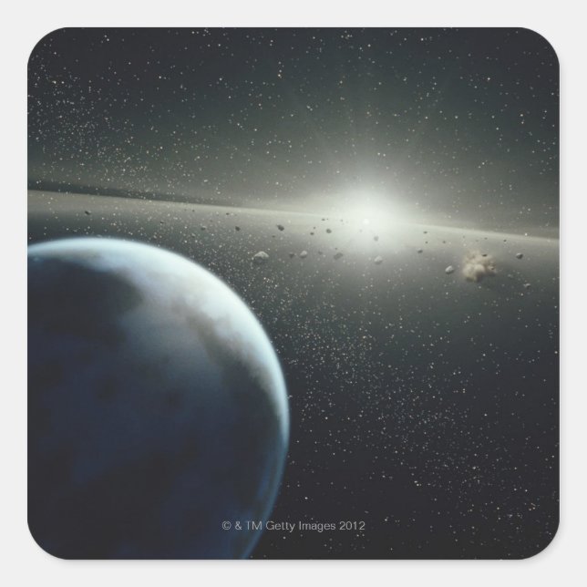 Earth, Asteroid Belt and Star Square Sticker (Front)