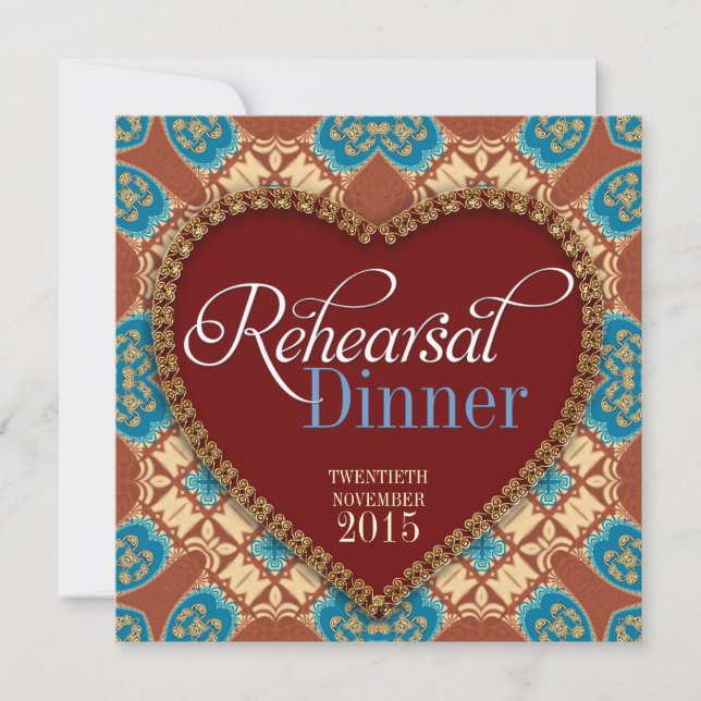 Earth Bohemian Heart Rehearsal Dinner Invitations (Front)
