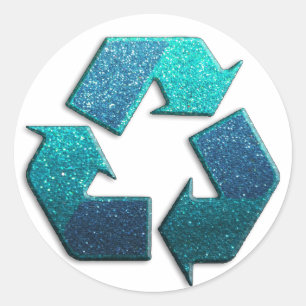 Earth Climate Change Blue Glitter Recycle Symbol Classic Round Sticker