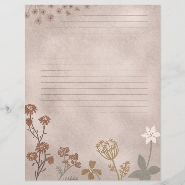 Earth Colours Floral lined Custom Letterhead (Front)