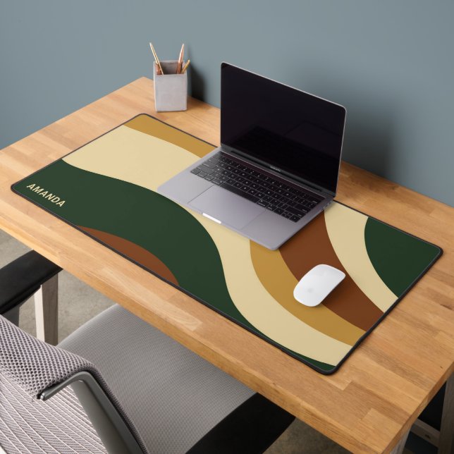 Earth colours wavy lines modern design monogram desk mat (Office 2)