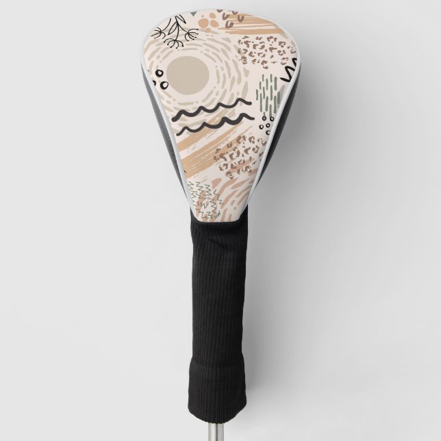 Earth colours with abstract shapes decoration golf head cover (Front)