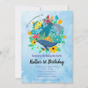 Earth Day 1st Birthday Party Colourful  Invitation
