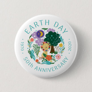 Earth Day 2020 50th Anniversary Cute Lion & Nature 6 Cm Round Badge
