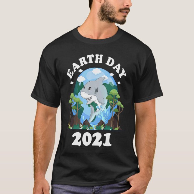 Earth Day 2021 Shark Peace Love Planet and Animals T-Shirt (Front)