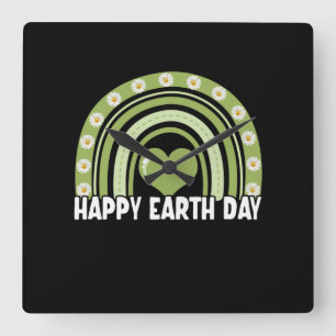 Earth Day 2022 Happy Earth Day Rainbow Square Wall Clock