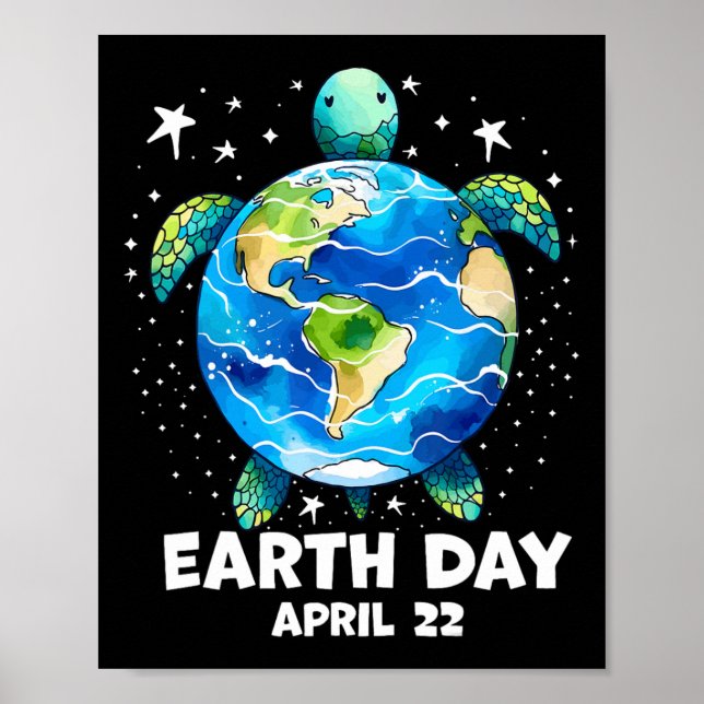 Earth Day 2025 Restore Earth Sea Turtle Art Save T Poster (Front)