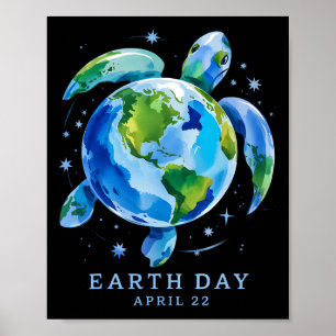 Earth Day 2025 Restore Earth Sea Turtle Art Save T Poster