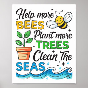 Earth Day 2025 Save Bees Plant Trees Clean Seas Bo Poster