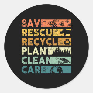 Earth Day 2025 Save Bees Rescue Animals Recycle Pl Classic Round Sticker