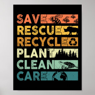 Earth Day 2025 Save Bees Rescue Animals Recycle Pl Poster