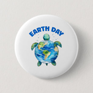 Earth Day 2025 Sea Turtle Art Save The Planet 6 Cm Round Badge