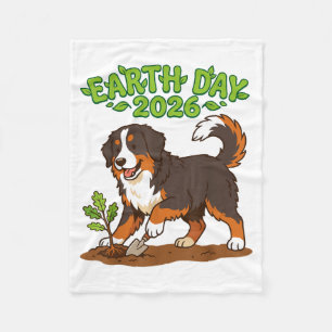 Earth Day 2026 Cute Bernese Mountain Dog Planting  Fleece Blanket