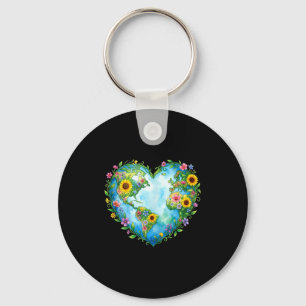 Earth day 2026 floral heart planet mother key ring