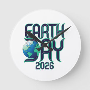 Earth Day 2026 Modern Typography Eco Design Round Clock