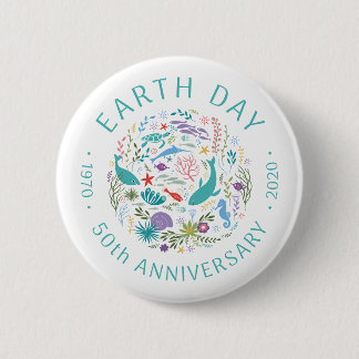 Earth Day 50th Anniversary 1970-2020 Ocean Animals 6 Cm Round Badge