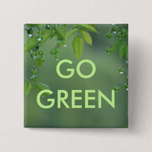 Earth day and think green 15 cm square badge (Front)