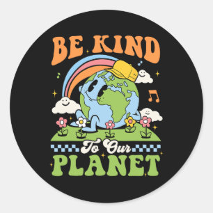 Earth Day Be Kind To Our Planet Retro Groovy Earth Classic Round Sticker