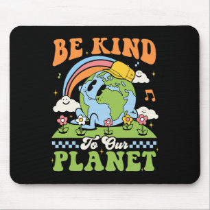 Earth Day Be Kind To Our Planet Retro Groovy Earth Mouse Mat