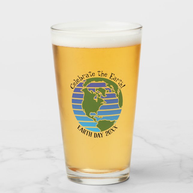 Earth Day Blue Green Globe Map Planet Glass (Front Filled)