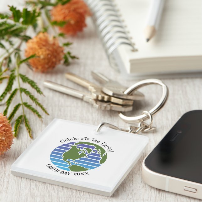 Earth Day Blue Green Globe Map Planet Key Ring (Front Right)