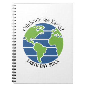 Earth Day Blue Green Globe Map Planet Notebook