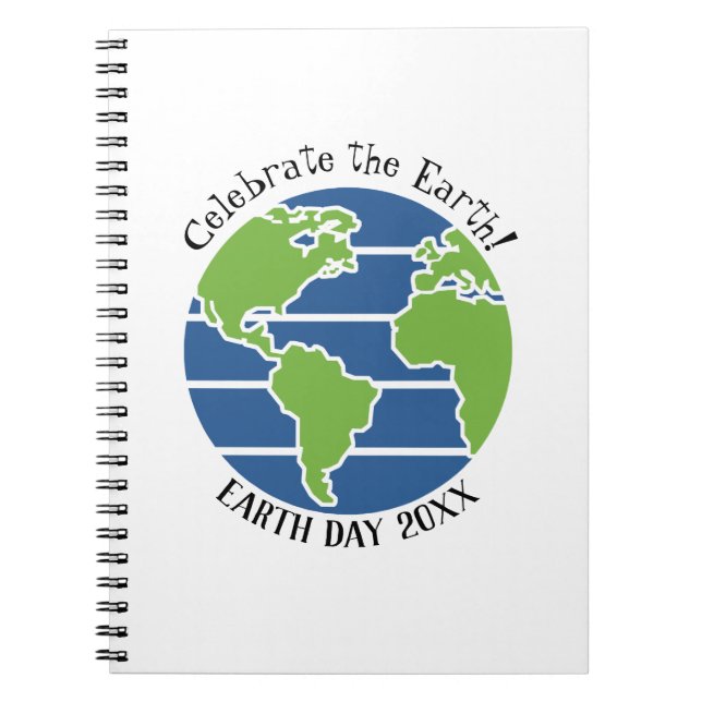 Earth Day Blue Green Globe Map Planet Notebook (Front)