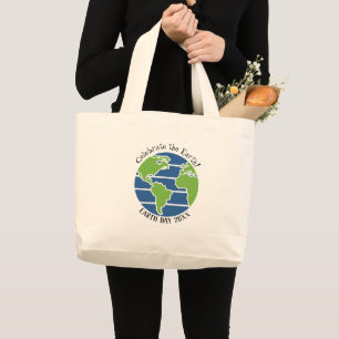 Earth Day Blue Green Globe Map Planet Plus Size Large Tote Bag
