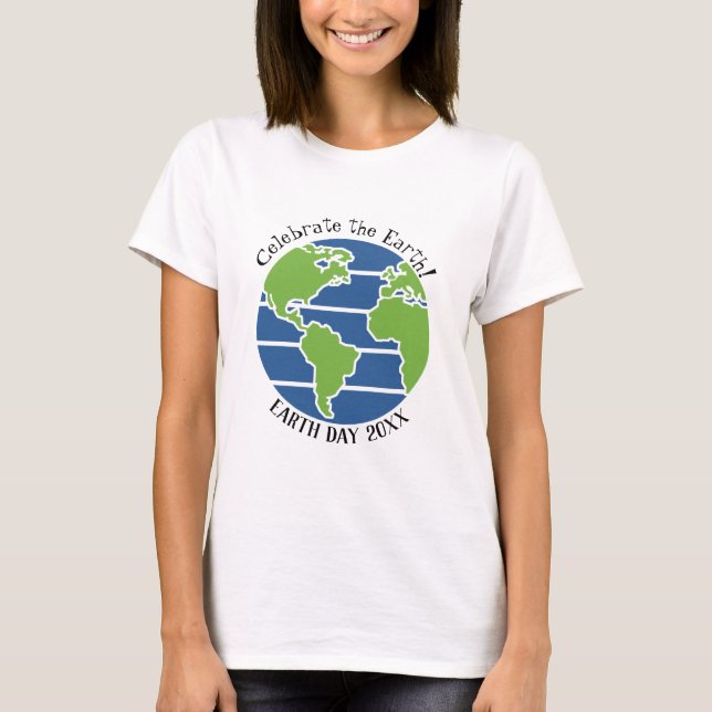 Earth Day Blue Green Globe Map Planet T-Shirt (Front)