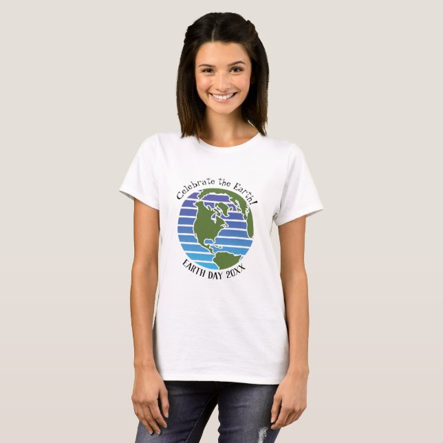 Earth Day Blue Green Globe Map Planet T-Shirt (Front Full)
