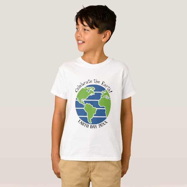 Earth Day Blue Green Globe Map Planet T-Shirt (Front Full)