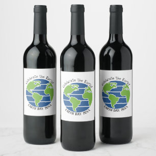 Earth Day Blue Green Globe Map Planet Wine Label