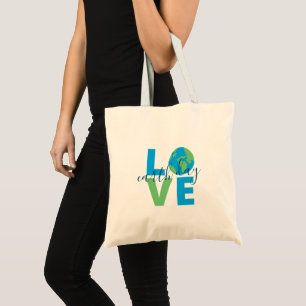 Earth Day Blue Green Love Statement Cute Graphic Tote Bag