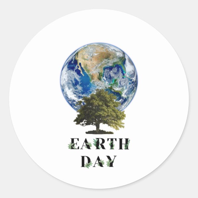 Earth Day Botonical Typography And Planet Earth Classic Round Sticker (Front)