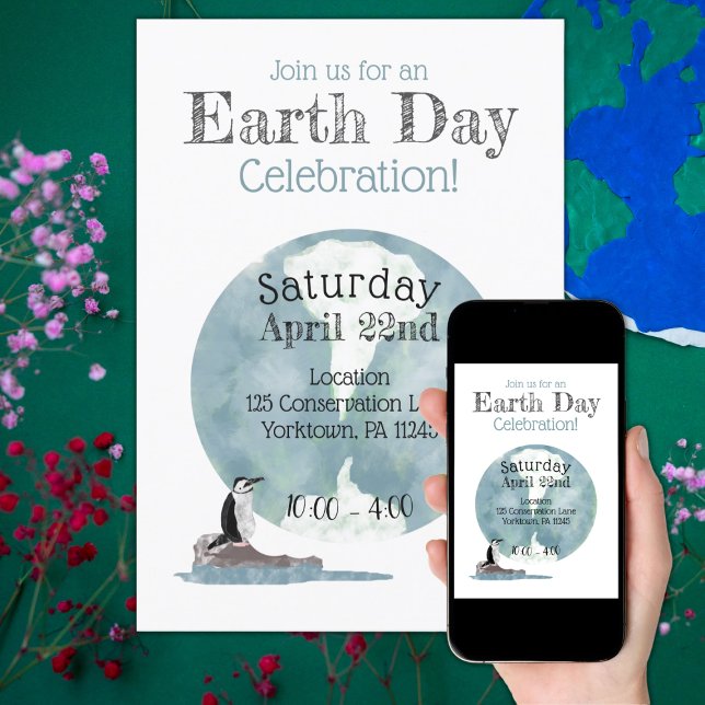 Earth Day Celebration with Penguin Design Invitation (Creator Uploaded)