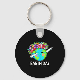 Earth day cute dabbing earth with flower earth day key ring