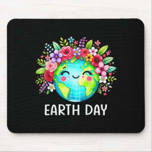 Earth Day Cute Earth With Flower Earth Day 2025 Mouse Mat