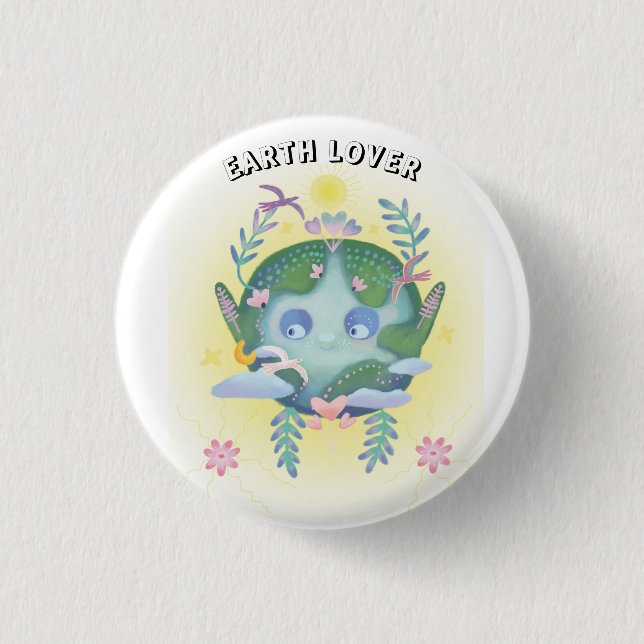 Earth day cute planet 3 cm round badge (Front)