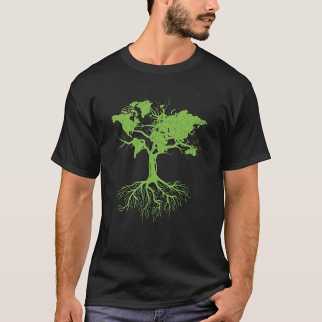 Earth Day  Cute World Map Tree Pro Environment Pla T-Shirt (Front)